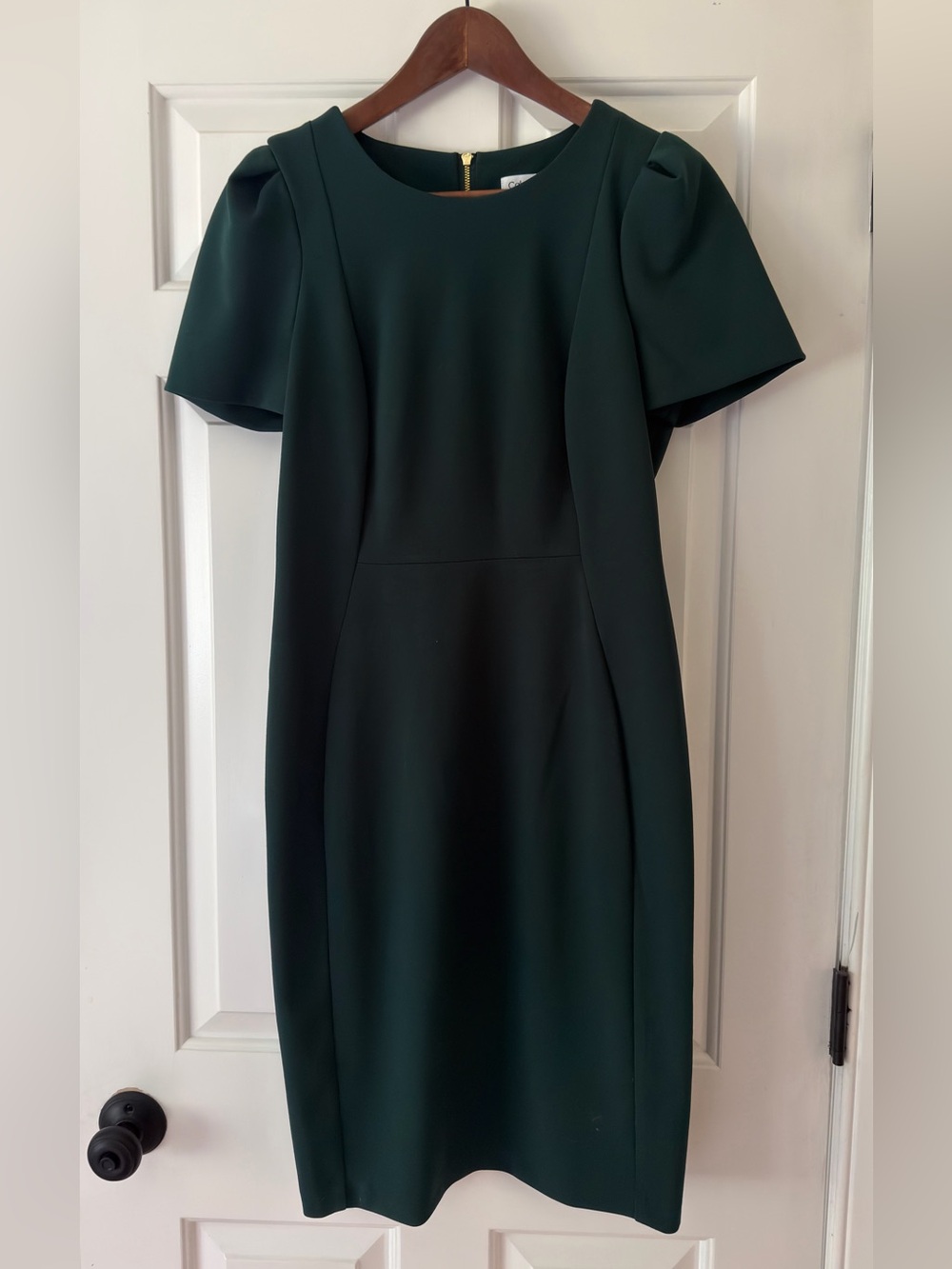 Calvin Klein Dark Green Short Sleeve Sheath Midi Dress